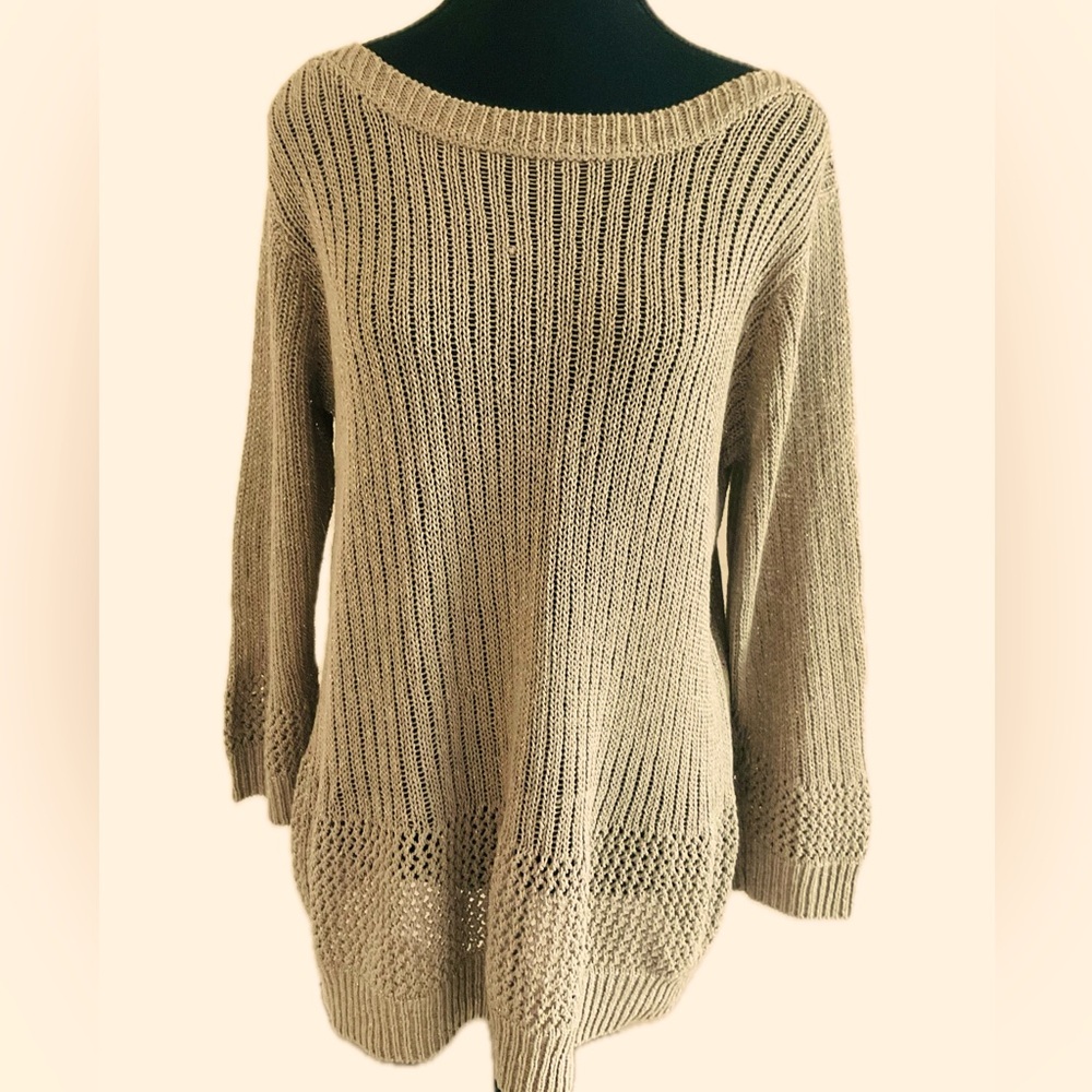 CLEO Women's Open Weaver Boatneck GoldenBrown with Metallic Knit Sweater